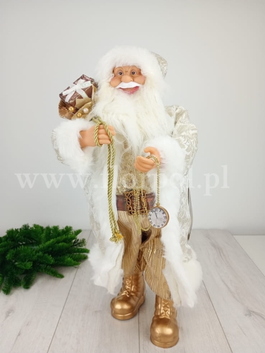 dziadek mróż z zegrakiem - figurka 1szt biały/złoty