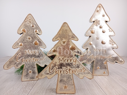 metalowa choinka Merry Christmas M 1szt ecru/srebro/złoto (YH-24B801)