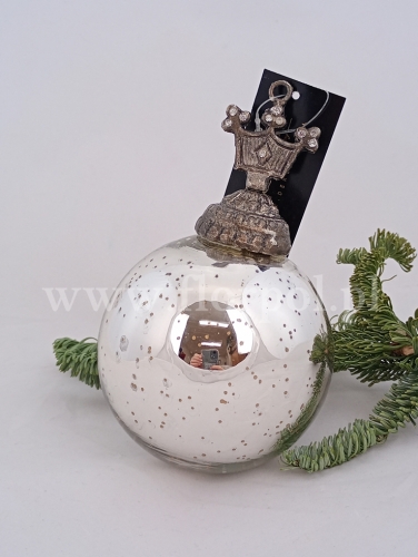 bombka - grube szkło z koroną 1szt srebrny (IP0454)
