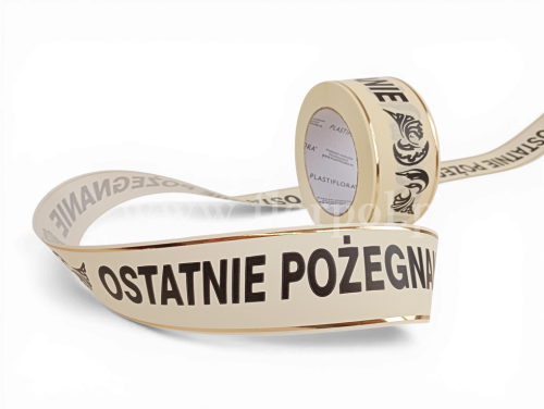 Wstążka pogrzebowa złoty pasek 5/50Y NcDr krem (04-45-00) 