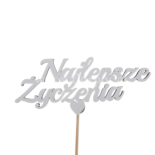 Topper - Najlepsze życzenia, kursywa 10szt biały