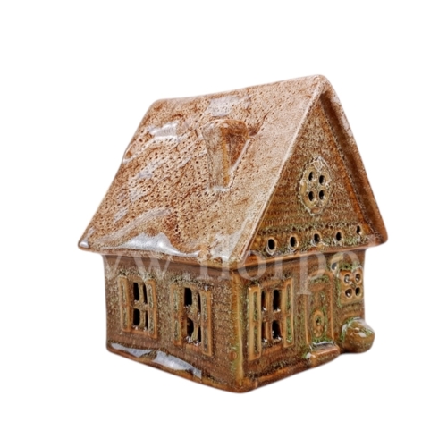 ceramiczny, kamionkowy domek LED 1szt  kakao/zieleń (222-42107)