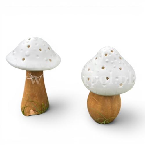 ceramiczny grzybek muchomor led 1szt biały/naturalny (POR10644)
