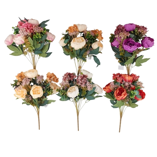 Peonia z listkiem monstera - bukiet - karton 12szt mix (T206-23-2476)