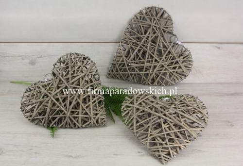 25cm serce wiklinowe 1szt szary