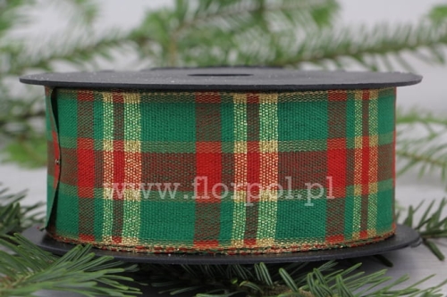 wstążka świąteczna – gruba kratka 4cm 1szt zielony/czerwony/złoty