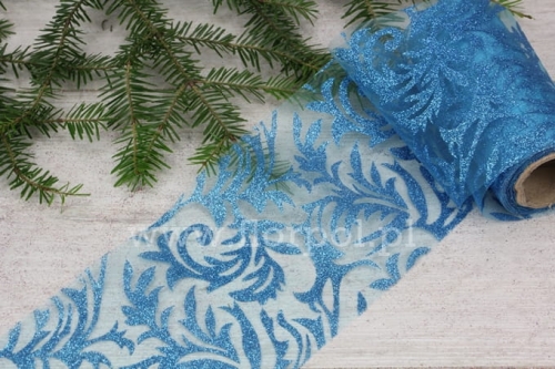 organza szal z brokatowym wzorem 1szt blue