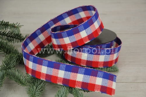 wstążka w kratę  jak flanela 4cm  1szt biały/czerwony/szafir