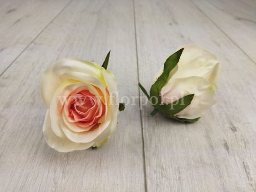 róża wyrobowa w pączku 12szt #133 lt peach/lt green (ART226)